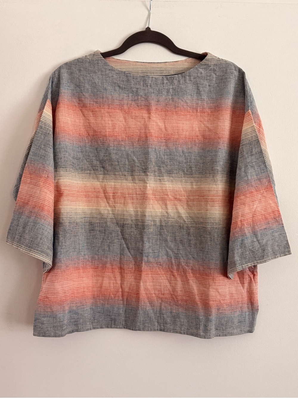 MARKET Boxy Cotton Top | Small | Red Blue Stripe | Side Slits | Made in USA